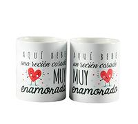 Calledelregalo Regalo para una Pareja de recién Casados: Pack de Tazas 'Aquí Bebe un recién Casado Muy Enamorado' y 'Aquí Bebe una recién Casada Muy Enamorada'