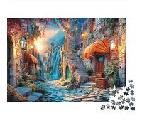 Callejón de Piedra Pueblo Cascada Puzzle de 1000 Piezas Puzzle para Adultos Paisaje Nocturno Relajación Hogar 38x26cm/1000pcs