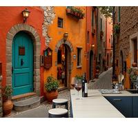 Calles Antiguas De La Toscana Papel Pintado Panorámico 400x280cm, Encanto De Las Ciudades Europeas Papel Pintado De Seda, Grandes Murales Para Salón Sala De Estar Estudio Decoración, Naranja