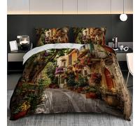 Calles de Ciudades Europeas Fundas Nórdicas 240x220 cm Paisajes Naturales Funda de Edredón 3 Piezas Microfibra Juegos de Cama Hipoalergénica Suave con Cremallera para Adultos + 2 Fundas de Almohada