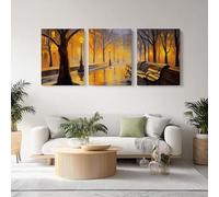 Calles De La Ciudad Cuadro Sobre Lienzo Pintura Al Óleo Farol Banco Árbol, Impresión en Lienzo Cuadros Decoracion Cocina (Sin Marco), Carteles Artísticos Grandes para Dormitorio Salón 20x30cmx3