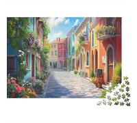 Calles Europeas Colorful Edificios Rompecabezas Sostenibles Estampados para Adultos De Madera De 52x38cm/1000pcs