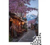 Calles japonesas, cerezos en Flor, Monte Fuji 70x50cm/1000pcs Puzzle Adecuado para Adultos Y Multitud Mayores De 14 Años