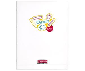 Calligraphe - 18155C - Un paquet de 5 cahiers piqués de papier dessin (gamme 8000 de Calligraphe) 96 pages 24x32 cm 90g unies blanches, couverture polypro (plastique), incolore