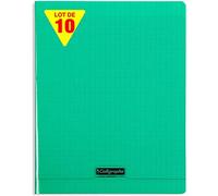 Calligraphe 18195C Juego de 10 cuadernos grapados verdes (una marca de Clairefontaine) - 24x32 cm - 96 páginas cuadradas grandes - Papel blanco de 90 g - Cubierta de polipropileno transparente