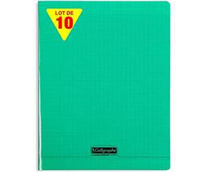 Calligraphe 18195C Juego de 10 cuadernos grapados verdes (una marca de Clairefontaine) - 24x32 cm - 96 páginas cuadradas grandes - Papel blanco de 90 g - Cubierta de polipropileno transparente