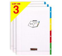 Calligraphe ES 18229AMZC Lot de 3 Cahiers Agrafés 4 Index Incolore - 24x32 cm - 140 Pages Grands Carreaux - Papier Blanc 90 g - Couverture Polypro Transparent - Ligne 8000