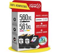 callmenew Cartuchos de tinta 560XL y 561XL - Compatible con Canon 560 561 XL (PG-560XL negro y CL-561XL color) - XL Alcance, chip inteligente, repuesto para PIXMA TS5350i TS7450i TS5300 - Pack de 3