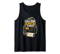 CALLSIGN Check First Radioaficionado Estación Micrófono Camiseta sin Mangas