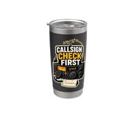 CALLSIGN CHECK FIRST Radioaficionado Estación Micrófono Vaso térmico de acero inoxidable de doble pared