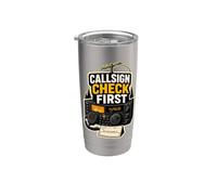 CALLSIGN CHECK FIRST Radioaficionado Estación Micrófono Vaso térmico de acero inoxidable de doble pared