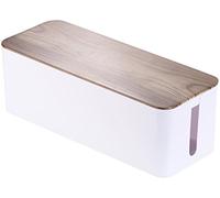Callstel Cubiertas de Suelo para Cables - Almacenamiento de Cable: Caja de Cable Grande, 39 x 15,5 x 14 cm, en Aspecto de Madera de Nogal con pies de Goma (Cable eléctrico Organizador)