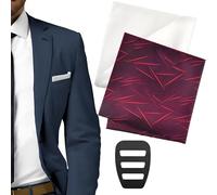 CALLYSONIC 2 pañuelos de bolsillo de seda para hombre con 1 soporte, pañuelos de bolsillo para hombre, pañuelos suaves para bodas, para trajes de cena, chaquetas (blanco, burdeos y copo de nieve