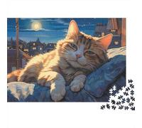 Calm Cat at Night Colourful Cat on Lily Pad 1000 Pcs Jigsaw for Adults & Kids Unique Challenging Fun Activity 38x26cm/1000pcs