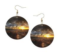 Calm Coastal Scene - Juego de aretes de cuero para mujer, 1 par de aretes ligeros bohemios perforados, regalo de joyería para mujeres y niñas