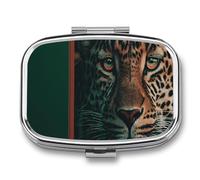 Calm - Pastillero portátil con 2 compartimentos, diseño de cara de leopardo, organizador de píldoras de viaje para bolso de bolsillo