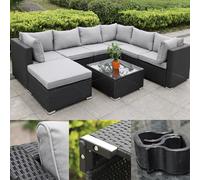 Calma Lux® Juego de muebles de jardín para 3 - 7 personas, muchos modelos, incluye cojines extra gruesos, muebles de salón para exteriores, conjunto de asientos, juego de comedor, color negro