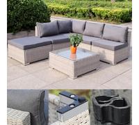 Calma Lux® Juego de muebles de jardín para 3 - 7 personas, muchos modelos, incluye cojines extra gruesos, muebles de salón al aire libre, conjunto de asientos, conjunto de comedor, color beige