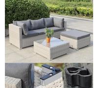 Calma Lux® Juego de muebles de jardín para 3 - 7 personas, muchos modelos, incluye cojines extra gruesos, muebles de salón al aire libre, conjunto de asientos, conjunto de comedor, color beige