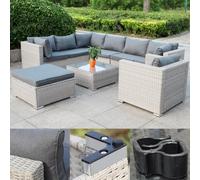 Calma Lux® Juego de muebles de jardín para 3 - 7 personas, muchos modelos, incluye cojines extra gruesos, muebles de salón al aire libre, conjunto de asientos, conjunto de comedor, color beige