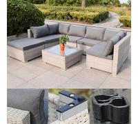 Calma Lux® Juego de muebles de jardín para 3 - 7 personas, muchos modelos, incluye cojines extra gruesos, muebles de salón al aire libre, conjunto de asientos, conjunto de comedor, color beige
