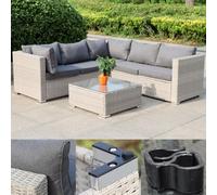 Calma Lux® Juego de muebles de jardín para 3 - 7 personas, muchos modelos, incluye cojines extra gruesos, muebles de salón al aire libre, conjunto de asientos, conjunto de comedor, color beige