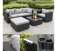 Calma Lux® Juego de muebles de jardín para 3 - 7 personas, muchos modelos, incluye cojines extra gruesos, muebles de salón al aire libre, conjunto de asientos, juego de comedor, clásico negro (Sicily)