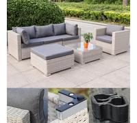 Calma Lux® Juego de muebles de jardín para 3 - 7 personas, muchos modelos, incluye cojines extra gruesos, muebles de salón al aire libre, conjunto de asientos, conjunto de comedor, color beige