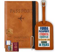 Calmatravel Funda Pasaporte Etiqueta Identificador Maleta Kit Viaje Completo con Extractor SIM Portadocumentos Cuero Bloqueo RFID Cartera Pasaporte Accesorios Viaje Ebook prompts Viajes Marron Ante