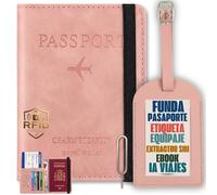 Calmatravel Funda Pasaporte Etiqueta Identificador Maleta Kit Viaje Completo con Extractor SIM Portadocumentos Cuero Bloqueo RFID Cartera Pasaporte Accesorios Viaje Ebook Incluido prompts Viajes Rosa