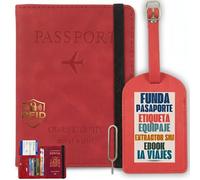 Calmatravel Funda Pasaporte Etiqueta Identificador Maleta Kit Viaje Completo con Extractor SIM Portadocumentos Cuero Bloqueo RFID Cartera Pasaporte Accesorios Viaje Ebook prompts Viajes Rojo