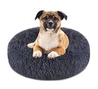 Calming Dog Bed for Small Medium Dogs Plush Donut Cozy Pet Bed Pug Puppies and Kitten Cats Cuddler Cushion Washable 70CM (Dark Gray 60CM)