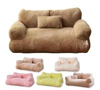 Calming Pet Sofa,Calming Dog Bed Fluffy Plush Pet Sofa, Dog Bed for Small Medium Large Dogs, Memory Foam with Removable Washable Cover (Large, Brown)