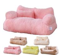 Calming Pet Sofa,Calming Dog Bed Fluffy Plush Pet Sofa, Dog Bed for Small Medium Large Dogs, Memory Foam with Removable Washable Cover (Large, Pink)