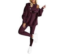 Calmlily 3 Piece Hoodie Set Women, Tracksuit Button Down Hoodies, Calmlily Oversized Hooded Casual 3pc Sweatshirt Suit(Purple,L)