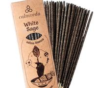 CALMVEDA Incienso Salvia Blanca Natural - Varillas para Limpieza Energética Hogar - Salvia Blanca California con Hojas - Protección contra Malas Energías Yoga | Kit Sahumerio Artesanal 24+ Piezas