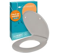 Calmwaters® Premium asiento de inodoro de fácil instalación, hasta 250 kg, Made in EU, duroplast antibacteriano, doble mecanismo de cierre suave, 2 opciones de fijación, extraíble, ovalado, gris
