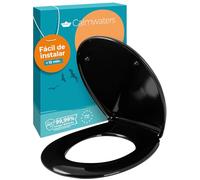 Calmwaters® Premium asiento de inodoro de fácil instalación, hasta 250 kg, Made in EU, duroplast antibacteriano, doble mecanismo de cierre suave, 2 opciones de fijación, extraíble, ovalado, negro