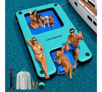 CALOBANA Muelle flotante inflable de 10 x 6 pies con malla, flotadores de lago con rampa de barco, tumbona de bronceado, hamacas de agua para fiestas familiares, piscina, mar, río, muelle, barco