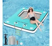 CALOBANA Muelle flotante inflable, flotadores de lago para adultos, plataforma flotante de agua de aire con escalera desmontable para lago, barcos, playa, océano