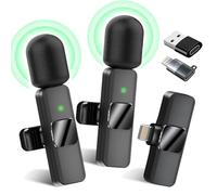 Calovebby Micrófonos Lavalier inalámbricos 3 en 1, paquete de 2, micrófono profesional Plug-Play con clip de grabación de reducción de ruido para entrevista a creadores, YouTube, TikTok, Vlog, mini