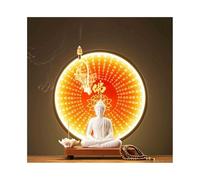 CALQYSH Estatua de Buda Estatua de Buda de cerámica, Adorno de Feng Shui for Escritorio, Oficina, Sala de Estar, con círculo de luz roja Estatua de Feng Shui