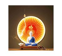 CALQYSH Estatua de Buda Estatua de Buda de cerámica Azul for decoración de Escritorio, Oficina, Sala de Estar, Feng Shui, con Juego de Anillo de luz roja Estatua de Feng Shui