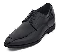 CALTO Zapatos Invisibles para Hombre con Aumento de Altura - Zapatos Oxford de Vestir Formales de Charol - 2.8 Pulgadas más Altos, Negro, 9
