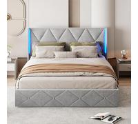Caluself bedBeds Double beds Upholstered beds Bed Frame with Storage, LED on Both Sides of The headboard, Gas strut Supports, slatted Base and Drawers, Storage Bed, Hydraulic Guest Bed a7B4c1