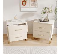 Caluself Juego de gabinete Bedside - Unidad de almacenamiento de 2 piezas - Beige + base chapada en oro + mesa de cama doble