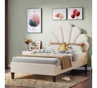 Caluself Lit Simple, Matelas Universel Ado, capitonné, Cadre de en Bois, x, tête de en Velours en Forme de pétale, Confortable et Chaud, Beige, Rose.B7nD4w.4mG6zL