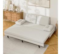 Caluself Sofá de lino beige de 90 x 200 cm, extensible y plegable para formar una cama de 180 x 200 cm