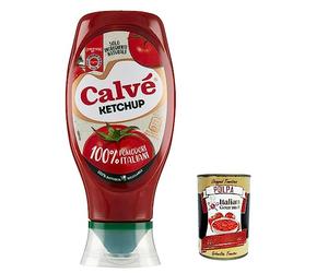 Calvé Ketchup - 6 tomates 100% de origen italiano, sin gluten, sin conservantes ni colorantes, 430 ml + polpa italiana gourmet de 400 g