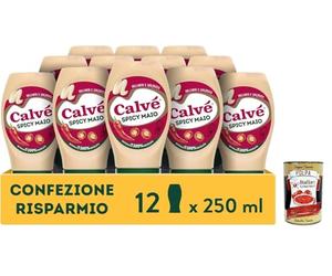 Calvé Maionese Spicy Mayo, 12 unidades de 250 ml, mayonesa con pimiento y pimienta de cayena, salsa picante y picante, ideal para sushi, poke y fritos + polpa italiana gourmet de 400 g